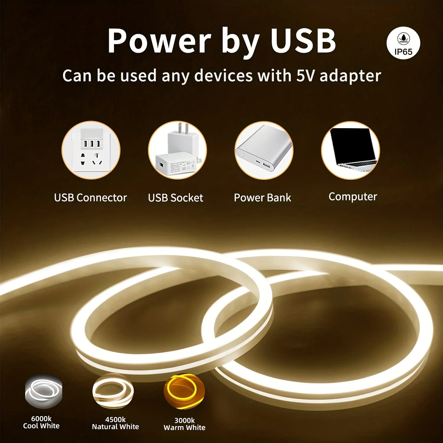 USB Neon LED Strip Light – Dimmable Touch-Control Flexible Glow for Desks, Bedrooms & Gaming Setups (Waterproof, 5V).