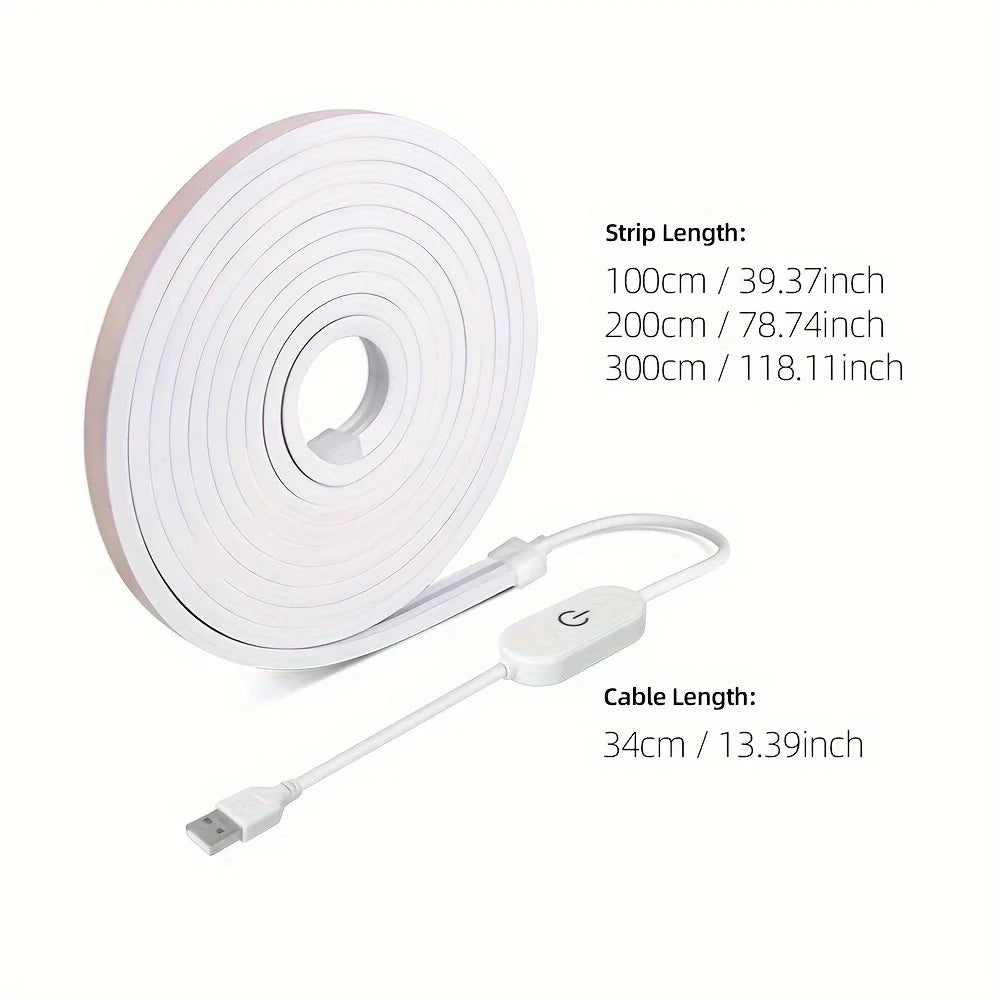 USB Neon LED Strip Light – Dimmable Touch-Control Flexible Glow for Desks, Bedrooms & Gaming Setups (Waterproof, 5V).