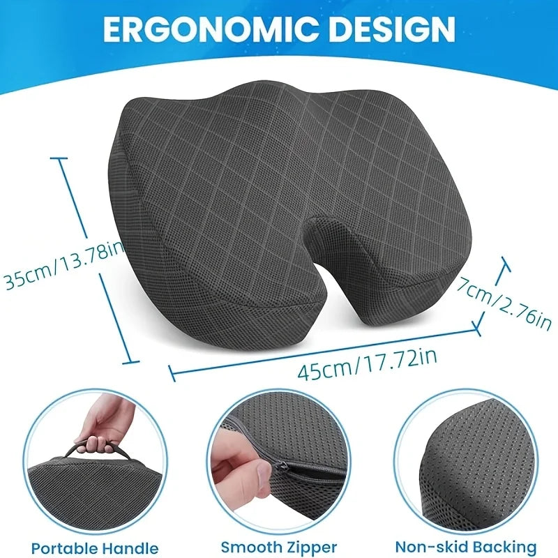 Memory Foam Ergonomic Hip Seat Cushion - Breathable Seat Cushion, Suitable for Office, Car.