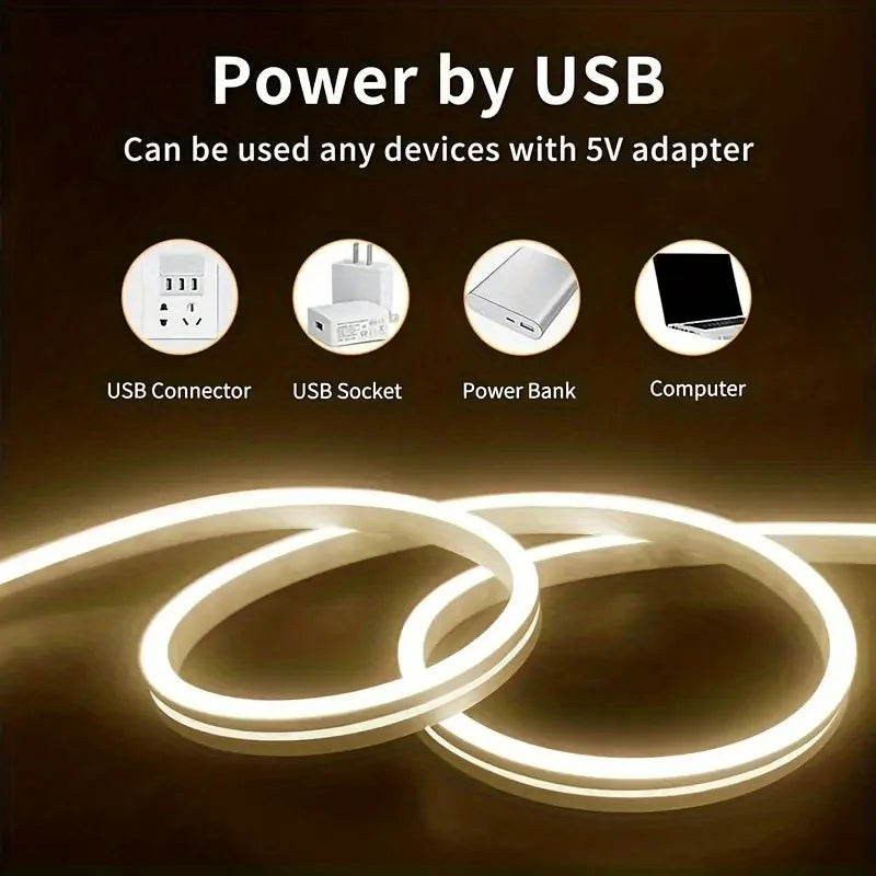 USB Neon LED Strip Light – Dimmable Touch-Control Flexible Glow for Desks, Bedrooms & Gaming Setups (Waterproof, 5V).