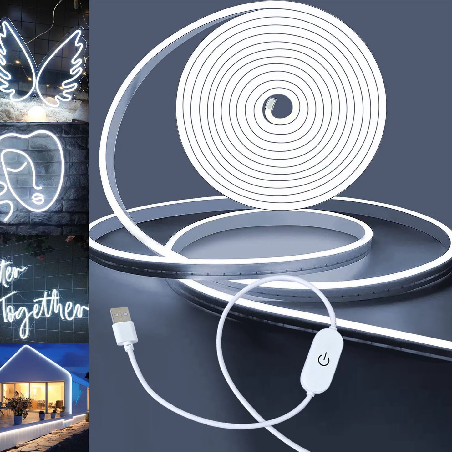 USB Neon LED Strip Light – Dimmable Touch-Control Flexible Glow for Desks, Bedrooms & Gaming Setups (Waterproof, 5V).