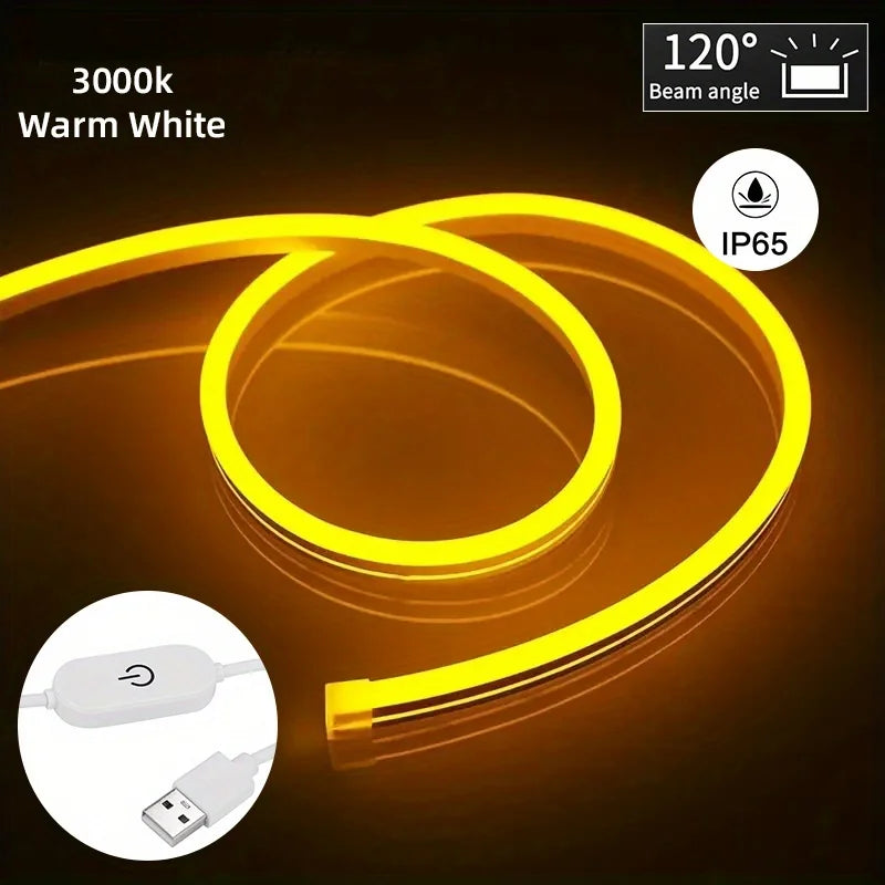 USB Neon LED Strip Light – Dimmable Touch-Control Flexible Glow for Desks, Bedrooms & Gaming Setups (Waterproof, 5V).