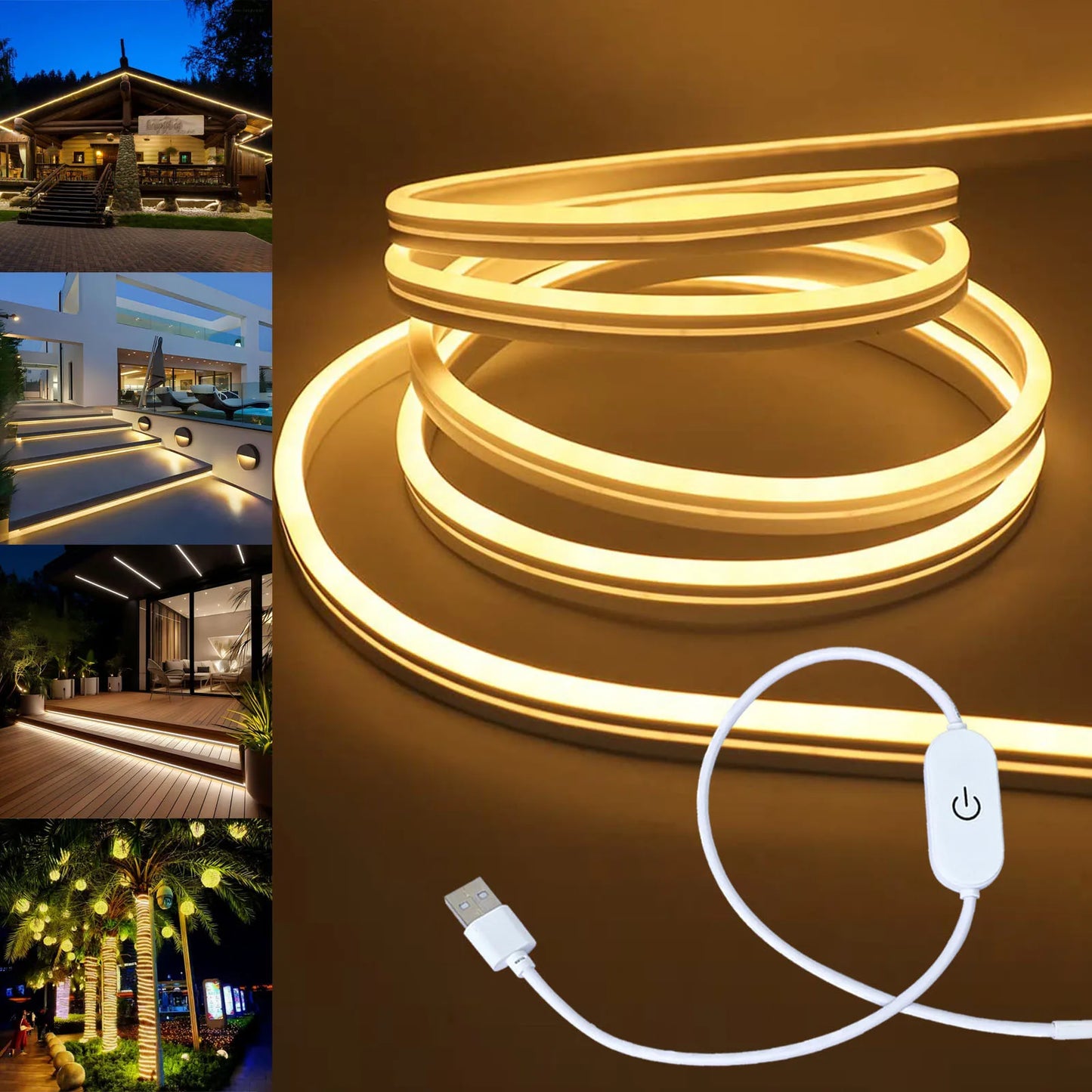 USB Neon LED Strip Light – Dimmable Touch-Control Flexible Glow for Desks, Bedrooms & Gaming Setups (Waterproof, 5V).