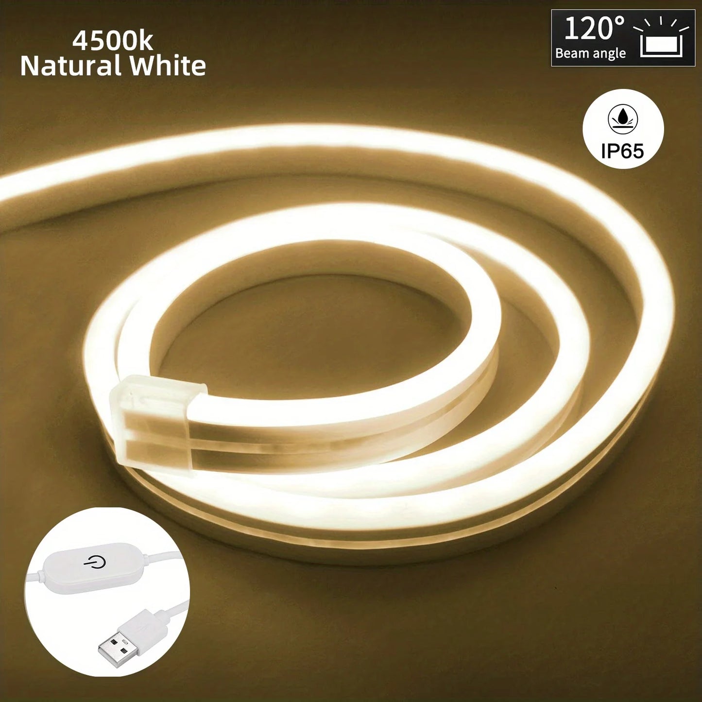 USB Neon LED Strip Light – Dimmable Touch-Control Flexible Glow for Desks, Bedrooms & Gaming Setups (Waterproof, 5V).