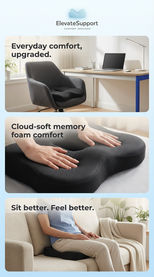 Memory foam seat cushion, with a central groove ergonomic pressure pad