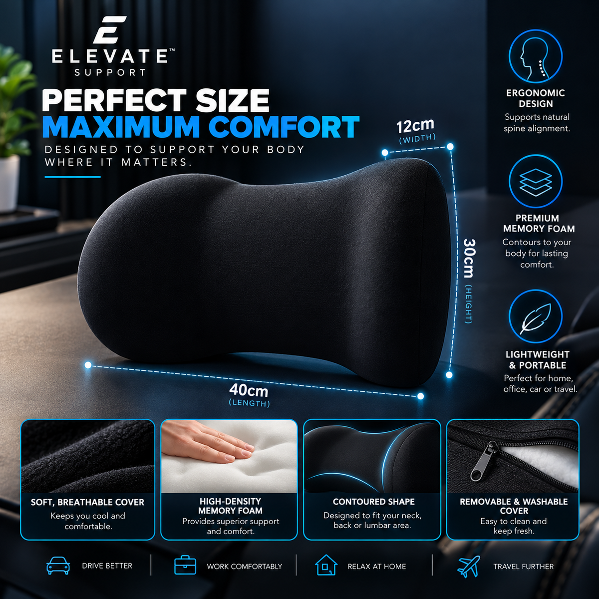 Memory Foam Lumbar Support Pillow