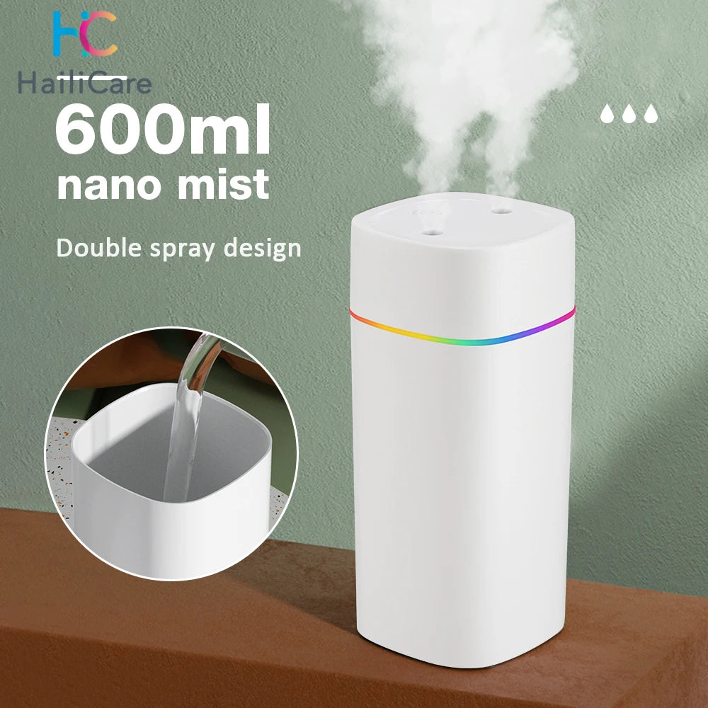 USB Cool Mist Humidifier 600ml – Portable Air Diffuser with Colorful Night Light | Elevate Support