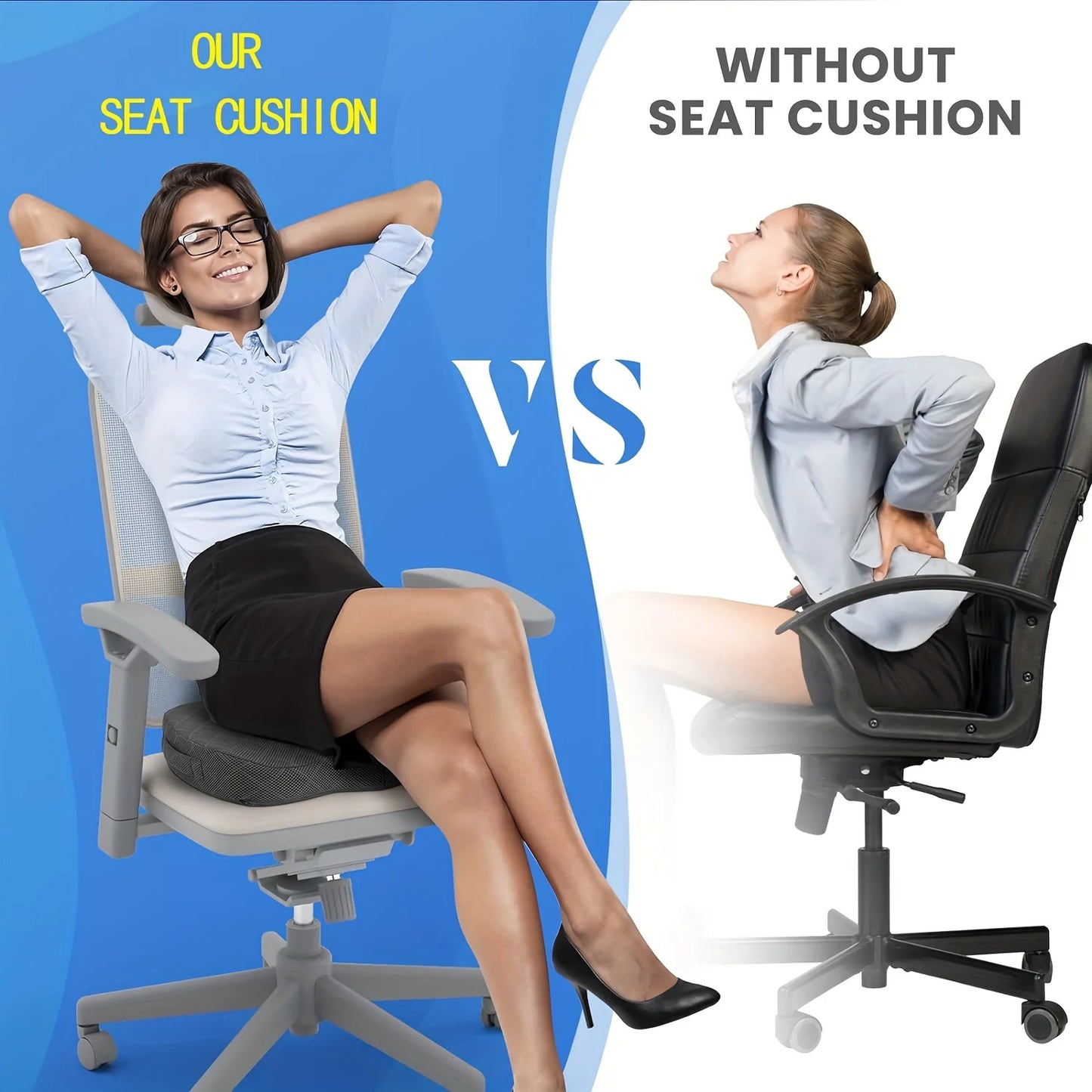 Memory Foam Ergonomic Hip Seat Cushion - Breathable Seat Cushion, Suitable for Office, Car.