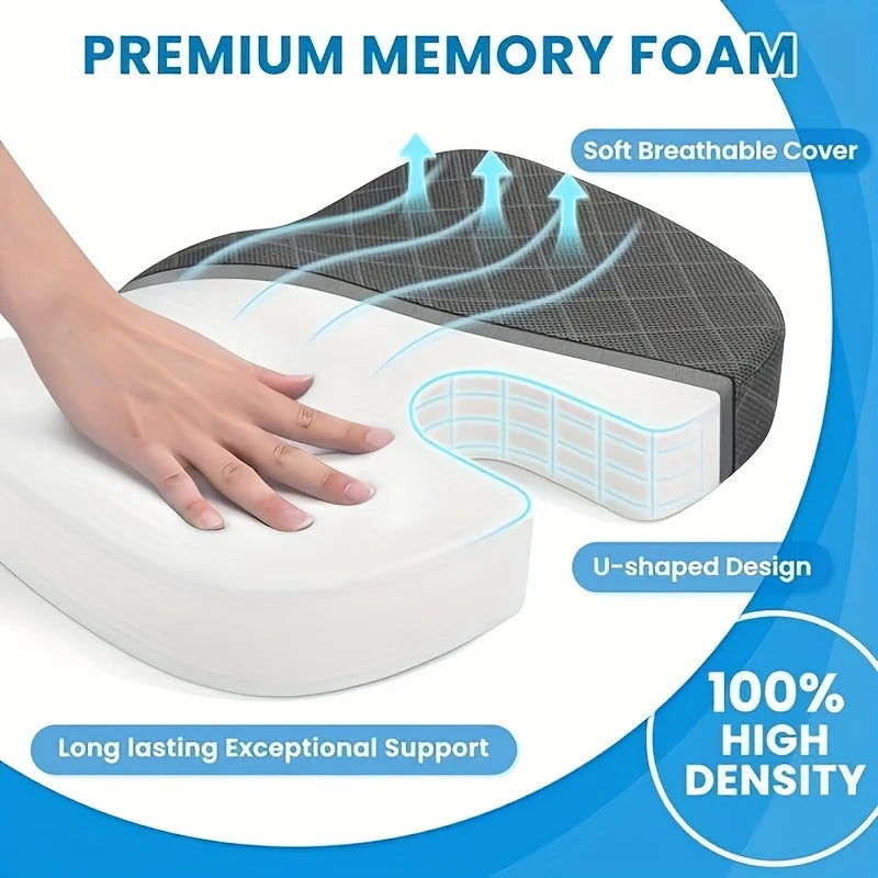 Memory Foam Ergonomic Hip Seat Cushion - Breathable Seat Cushion, Suitable for Office, Car.