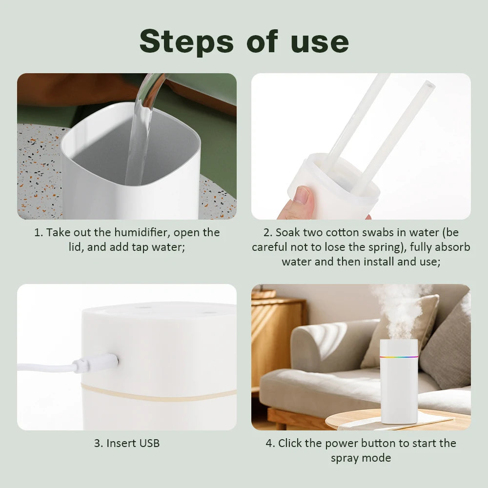 USB Cool Mist Humidifier 600ml – Portable Air Diffuser with Colorful Night Light | Elevate Support