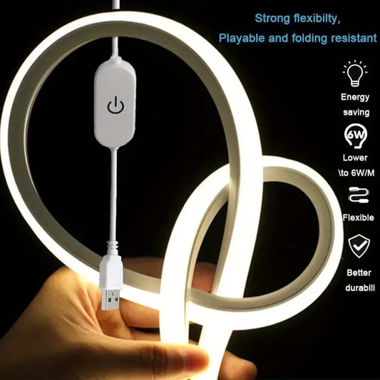 USB Neon LED Strip Light – Dimmable Touch-Control Flexible Glow for Desks, Bedrooms & Gaming Setups (Waterproof, 5V).