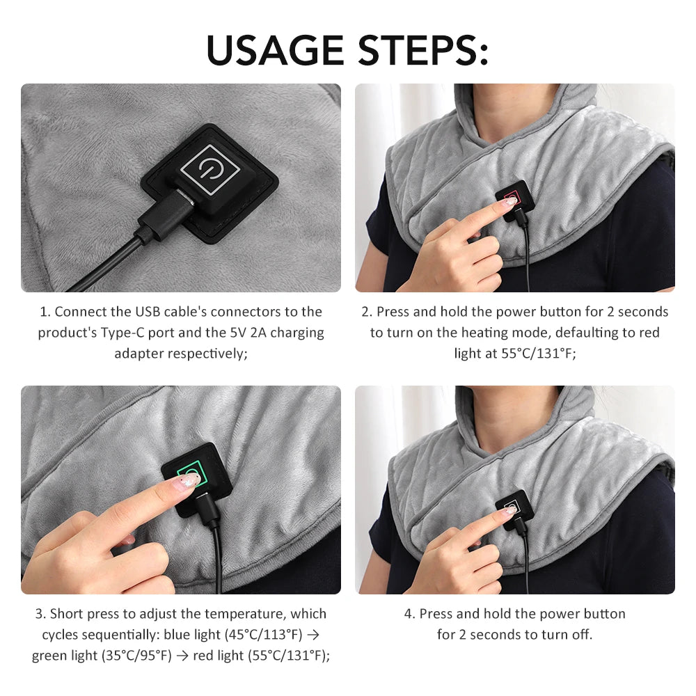 USB Heated Back Wrap Electric Heating Shoulder Neck Pad with 3 Heat Levels Soft Hot Compress Fast Heated Pad for Neck And Should