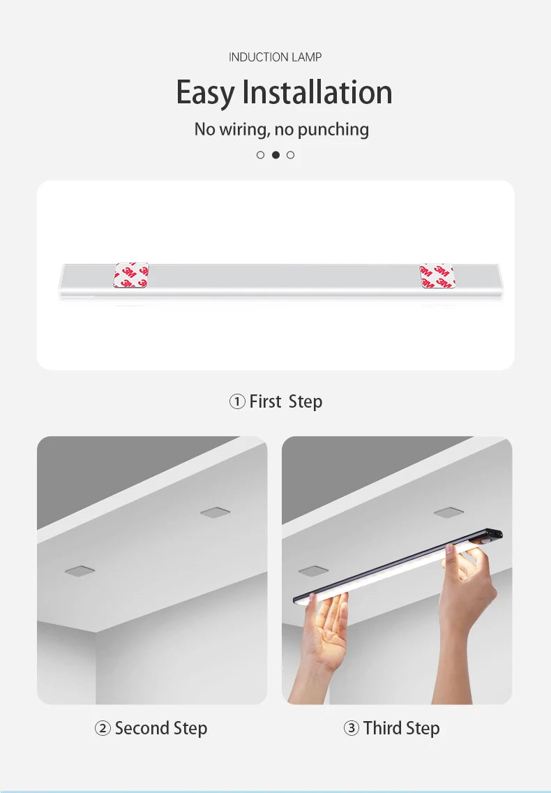 Rechargeable Motion Sensor LED Light Bar – Wireless Under-Cabinet & Desk Lighting (USB-C, Adjustable Brightness)
