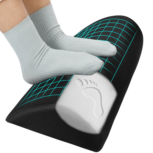 ElevateSupport™ Ergonomic Teardrop Footrest – Memory Foam Under-Desk Support.