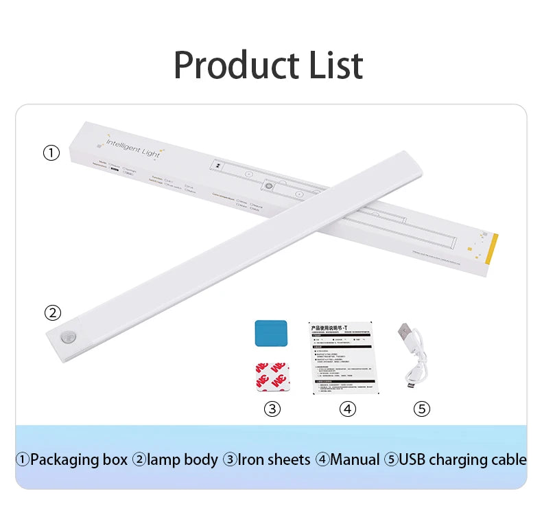 Rechargeable Motion Sensor LED Light Bar – Wireless Under-Cabinet & Desk Lighting (USB-C, Adjustable Brightness)